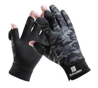 Guanti invernali da pesca senza dita, per uomini e donne, antivento, freddi, touchscreen, caldi, per moto, ciclismo, fotografia, caccia, sci, guida (grigio mimetico, L)