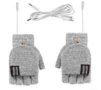 Guanti invernali riscaldati USB con punta delle dita pieghevoli, distribuzione efficiente del calore dal palmo al dorso delle mani, per l'uso quotidiano (grigio chiaro)
