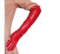 Guanti Lunghi Da Donna In Pelle Con Touch Screen, 50 Cm, Guanti Invernali Alla Moda Red L