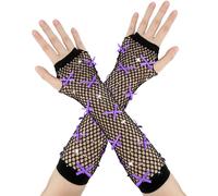 Guanti Lunghi Donna,Guanti Senza Dita,Guanti Senza Dita Donna,Guanti Neri Lunghi Donna,Guanti Neri Lunghi,Guanti Anni 80,Guanti Rete Donna,Guanti A Rete Halloween,Fiocco Viola Con Strass (1 Paio)