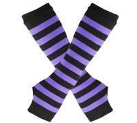 Guanti lunghi in maglia per gomito da donna, motivo a righe, design senza dita, in cotone e poliestere, vestibilità comoda, per tutte le stagioni, Y2K e street style (taglia unica, viola chiaro)