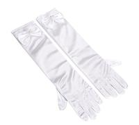 Guanti lunghi in raso da bambina, con fiocco lunghezza al gomito, per matrimoni, damigelle, bambini, vestiti da sposa, elasticizzati, da indossare a mano per comunione travestimenti feste e cosplay