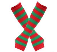 Guanti lunghi senza dita da donna, a righe, in cotone e poliestere, Y2K, streetwear, da indossare tutti i giorni tutto l'anno (taglia unica, rosso 2)