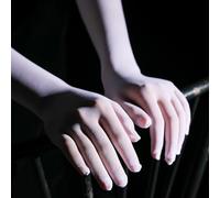 Guanti lunghi trasparenti traspiranti per uomini e donne, tessuto di nylon trasparente senza cuciture con motivo a filo, elastici e aderenti, per uso interno ed esterno, lunghezza 40 cm (bianco)