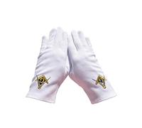 Guanti massonici, 100% cotone con ricamo massonico G, modello misto, bianco, 0