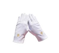 Guanti Massonici Cotone Ricamo Squadra/Bussola, Bianco/Oro, 100% Cotone Modello Misto, bianco, 10,5