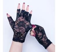 Guanti mezze dita con bordo in pizzo per donne, guanti senza dita in rete trasparente e sexy, guanti antiscivolo adatti per la guida, eleganti in nero, guanti mezze dita in pizzo per primavera e autun