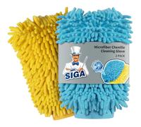 Guanti Microfibra pulizia, pacco 2, blu e giallo, morbidi, assorbenti