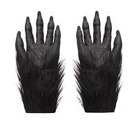 Guanti per Halloween, lupo mannaro con artigli, guanti da lupo pelosi, guanti da dito horror, guanti da demone, accessori per Halloween, cosplay, carnevale, feste a tema, Nero , 32.3 x 13 cm