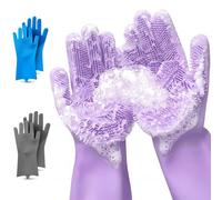 Guanti per piatti magici, riutilizzabili in silicone con spugna per cucina, pulizia del bagno, cura dei peli degli animali domestici, lavaggio auto 1 paio, 2 guanti, viola)