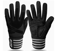 Guanti per sollevamento pesi, unisex, per palestra, dita intere, con supporto per il polso, per bodybuilding, guanti da allenamento con imbottitura in gel, protezione completa per il palmo (nero, dita