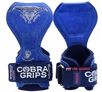 Guanti per sollevamento peso, resistenti, con cinghie alternative ai ganci Power hook, regolabili, in neoprene, con imbottitura, Cobra Grips, FIT Blue Leather