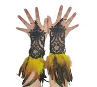 Guanti piumati per le donne signora dito pieno piumato balli di fine anno 1920 vestito da sera guanti di piuma di lusso per evento costume, Giallo, Taglia unica