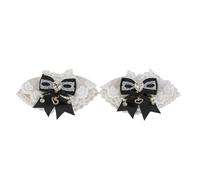 Guanti Pizzo Lolita Hand Sleeve Sweet Lace Wrist Cuffs Ruffled Floral Elastic Bracelet(White black)