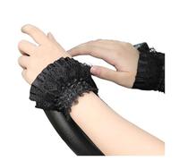 Guanti Pizzo Lolita Hand Sleeve Wrist Ornament Cuffs Ruffled Floral Black Lace Elastic Elegant Women(Black B 8cm)
