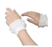 Guanti Pizzo Lolita Hand Sleeve Wrist Ornament Cuffs Ruffled Floral Black Lace Elastic Elegant Women(White B 8cm)