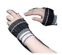 Guanti Pizzo Lolita Hand Sleeve Wrist Ornament Cuffs Ruffled Floral Black Lace Elastic Elegant Women(Black C 11cm)
