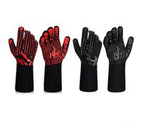 Guanti resistenti al calore a 800 gradi per cucinare, cuocere e grigliare, con tessuto ignifugo e design con presa sicura (nero)