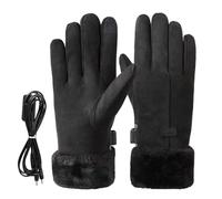 Guanti riscaldati a dita intere, compatibili con touch screen da 27 cm, in pelle di camoscio calda, isolati in velluto corallo, protezione antivento e impermeabile, guanti invernali riscaldati per