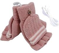 Guanti riscaldati USB da donna, guanti invernali caldi per laptop, mani piene e mezze riscaldate, senza dita, riscaldati a maglia, design lavabile