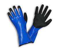 Guanti ROSTAING LIQUIDO - Paia di guanti da lavoro 100% impermeabili - Per lavori di muratura, sabbiatura e facciata - Guanti protettivi blu e neri di media lunghezza - Utili per el cemento
