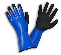Guanti ROSTAING LIQUIDO - Paia di guanti da lavoro 100% impermeabili - Per lavori di muratura, sabbiatura e facciata - Guanti protettivi blu e neri di media lunghezza - Utili per el cemento