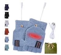 Guanti scaldamani invernali USB, riscaldati su entrambi i lati, ricaricabili con isolamento termico convertibile, con patta per digitare, guanti riscaldati senza dita per donne e uomini (F)