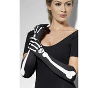 Guanti Scheletro Lungo Bianco Nero Scheletro Ossa Stampa Donna Costume