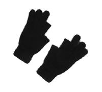 Guanti Senza Dita 2 pair Mink Fleece Half Finger Gloves For Women Soft Winter Warmth Solid Color Plush Thermal Fingerless For Cycling Running(Black)