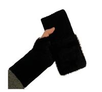 Guanti Senza Dita 2pair Mink Fleece Half Finger Gloves For Women's Soft Winter Warmth Solid Color Plush Knitted Fingerless(Black)