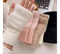 Guanti Senza Dita 2pair Winter Half Finger Gloves Women Warm Solid White Plush Knitted Fingerless Wrist Mittens Writing(Black)