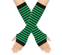 Guanti senza dita da donna, lunghezza al gomito, senza dita, con elegante design a righe (taglia verde)