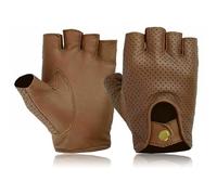 Guanti senza dita da uomo in pelle, mezze dita, per guida, ciclismo, palestra, sedia a rotelle, moto, guanti estivi da motociclista, morbidi, in vera pelle di lamina, marrone chiaro, taglia XL