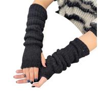 Guanti Senza Dita Fashion Solid Color Wrist Arm Warmer Gloves For Women Cold Proof Winter Warm Sleeve Knitted Soft Stacked Fingerless Mittens(Black)