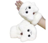 Guanti Senza Dita Women Plush Warm Glove Lovely Rabbit Cat Mittens Flip Fingerless Gloves Thick Flexible Half Finger Winter(Color1)