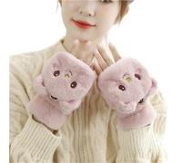 Guanti Senza Dita Women Plush Warm Glove Lovely Rabbit Cat Panda Mittens Flip Fingerless Thick Gloves Flexible Half Finger Winter(Pink 2)
