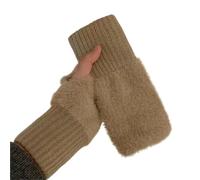 Guanti Senza Dita Women's Cozy Fingerless Gloves Soft Warm Stylish Winter Pure White Hand-Washable Perfect For Cold Weather Casual Wear(Khaki)