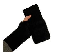Guanti Senza Dita Women's Cozy Fingerless Gloves Soft Warm Stylish Winter Pure White Hand-Washable Perfect For Cold Weather Casual Wear(Black)
