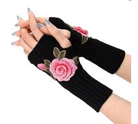 Guanti termici da donna, invernali, caldi, spessi, a righe, senza dita, alla moda, con fiori, guanti da donna per il freddo (rosa, taglia unica)