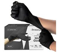 Guanti usa e getta in nitrile nero, misura L, 50 pezzi, extra spessi, 4,5 mm, senza polvere e lattice, guanti da cucina per uso medico chirurgico, per uso alimentare
