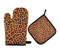 Guanto da forno arancione leopardato alla moda, resistente al calore, guanti da forno da cucina, 2 pezzi
