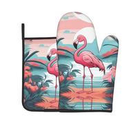 Guanto Da Forno E Presina Resistenti Al Calore Cartoon Lake Flamingo Pattern Guanti Da Griglia Durevoli Guantis Da Cucina per Pasticceria Arrostire Microonde Set Di 2