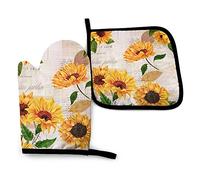 Guanto da forno e presine, set da 2 pezzi, guanti impermeabili per barbecue girasoli per cucina, cucinare, cuocere al forno