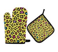 Guanto da forno giallo leopardato alla moda e presina resistenti al calore guanti da forno 2 pezzi per forno barbecue cottura
