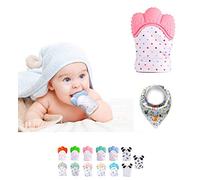 Guanto Dentizione Neonato in Silicone - Giochi Dentizione Neonato - Guantino Dentizione - Sollievo Denti Neonato - Baby Teething Toy - Giochino per i Denti Neonato + MORBIDO BIB