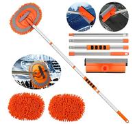 Guanto per lavaggio auto con manico lungo, 3 in 1 ciniglia microfibra per lavaggio auto, camper, 2 pezzi testa mocio + 1 polo+1 panno per asciugare+1 spugna per asciugare