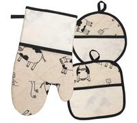 Guantone da Forno e Due presine da ricamare a Punto Croce, Tela Aida, Set Guanto e presine da Forno, Mucche, panna e nero