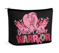 Guantoni da boxe con nastro rosa per la lotta contro il cancro al seno, borsa per il trucco floreale in PU, borsa da viaggio impermeabile con cerniera, per articoli da toeletta da donna, 6,8x5,9 polli