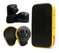 Guantoni da boxe per ragazzi, con cuscinetto da boxe, kit di allenamento in pelle PU per bambini per pratica di arti marziali, attrezzatura sportiva da combattimento nero
