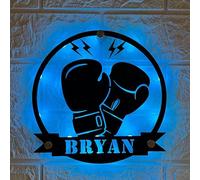 Guantoni da boxe personalizzati in metallo da parete con luce a LED - Personalizzato King Boxer Cintura Nome Cartello Decorazione per la casa - Insegna al neon in metallo per campionato di kick boxing